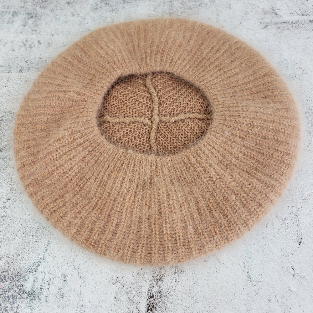 ARIS Beret Hat Angora Wool Knit Beige Neutral Minimalist Retro - Picture 5 of 7